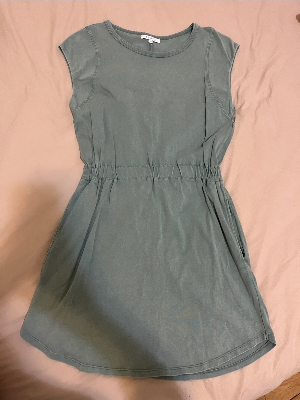 Z Supply Sage Green Cinched-Waist Casual Dress